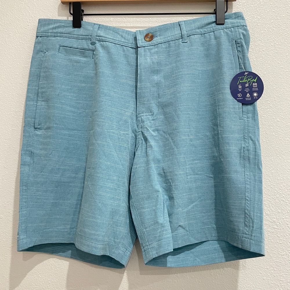 NEW TailorByrd‎ Performance Men 32 Teal Crosshatch Golf Shorts M13451B NWT